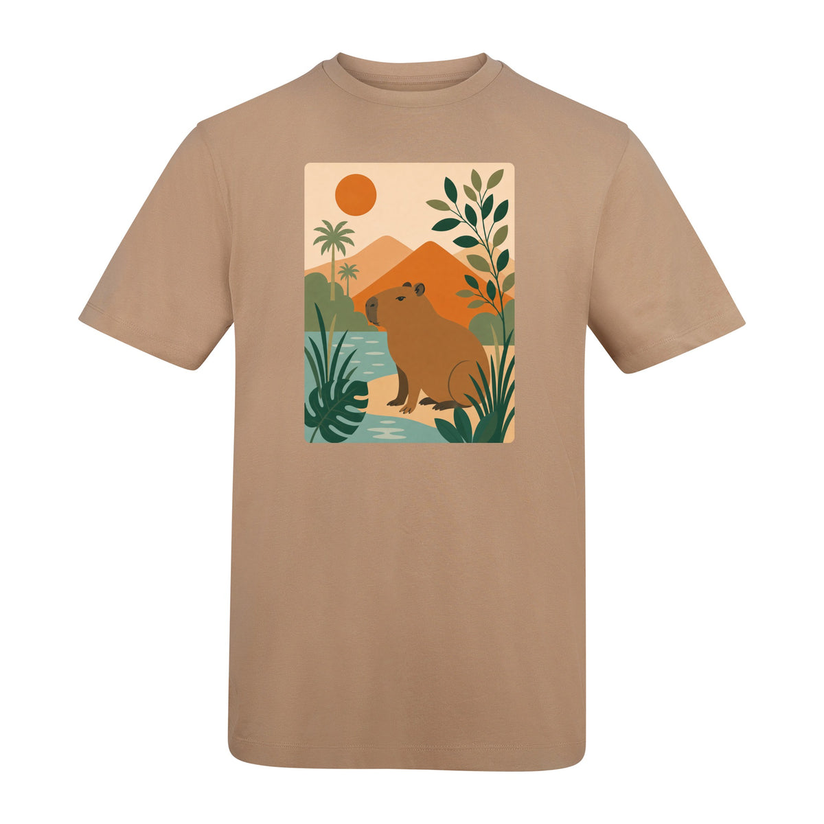 Capybara Oasis Adult Unisex T-shirt - Wild Horizons Range Desert Sand colour variant image
