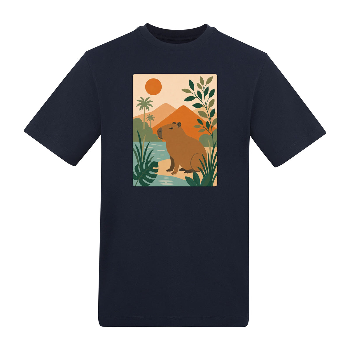 Capybara Oasis Adult Unisex T-shirt - Wild Horizons Range French Navy colour variant image