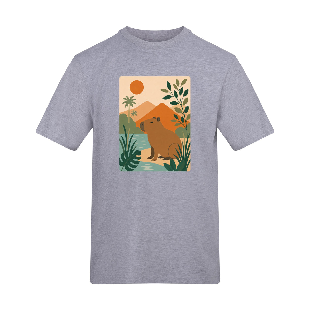 Capybara Oasis Adult Unisex T-shirt - Wild Horizons Range Heather Grey colour variant image