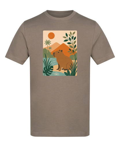 Capybara Oasis Adult Unisex T-shirt - Wild Horizons Range Mocha Brown colour variant image