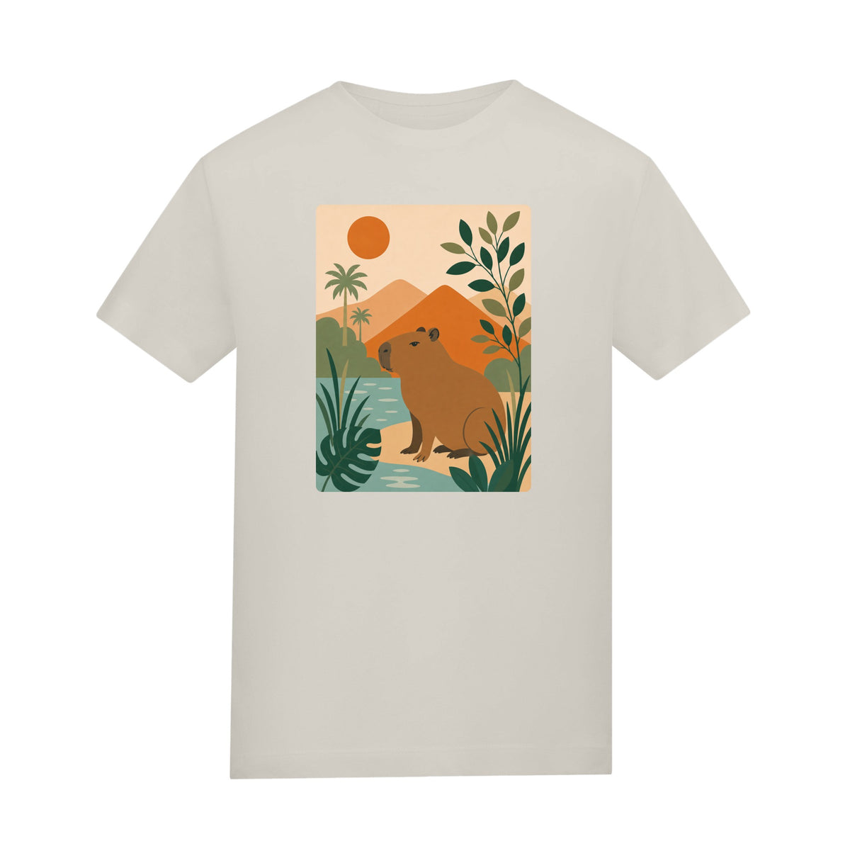 Capybara Oasis Adult Unisex T-shirt - Wild Horizons Range Natural Stone colour variant image