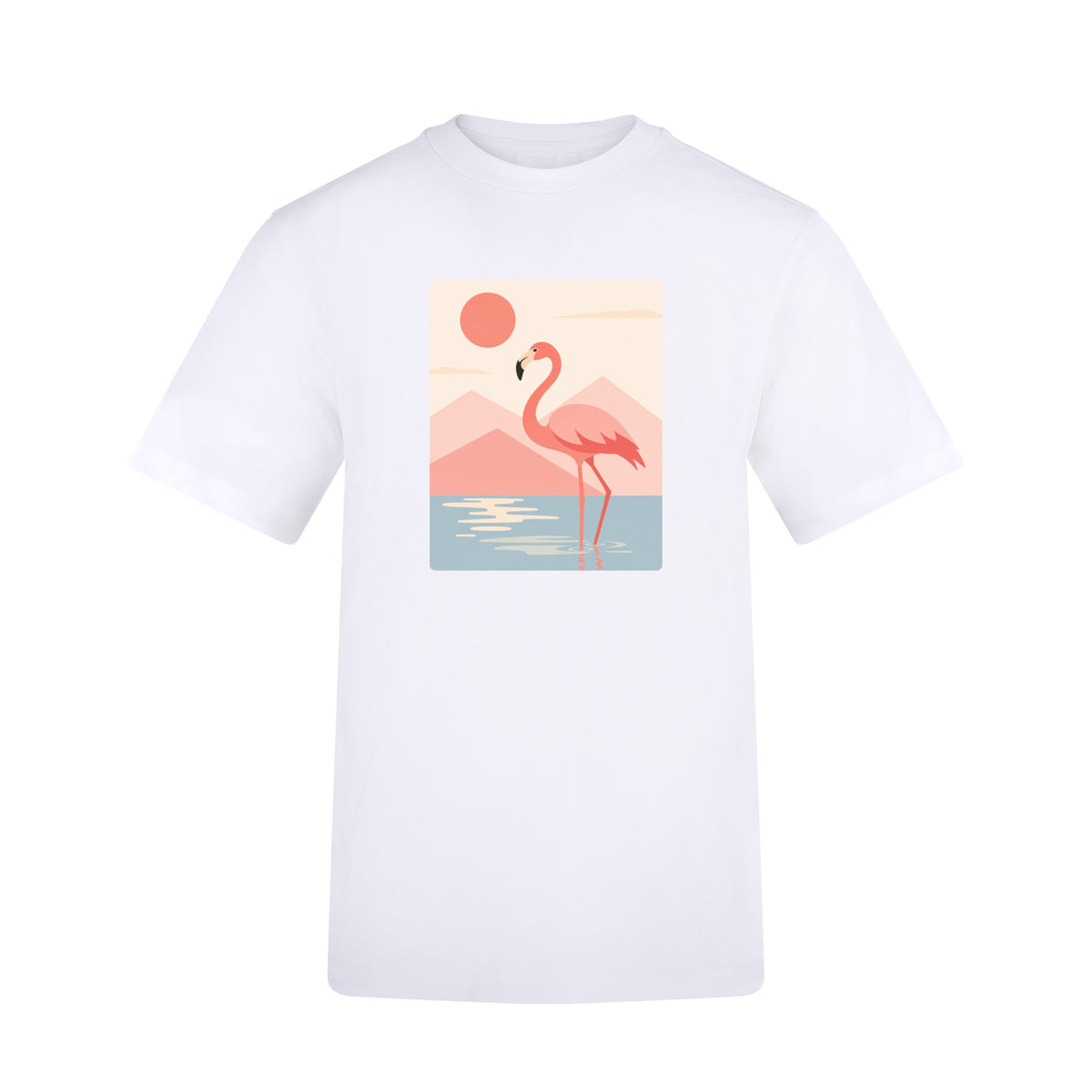 Flamingo Reflections Adult Unisex T-shirt - Wild Horizons Range Arctic White colour variant image
