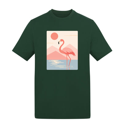 Flamingo Reflections Adult Unisex T-shirt - Wild Horizons Range Bottle Green colour variant image