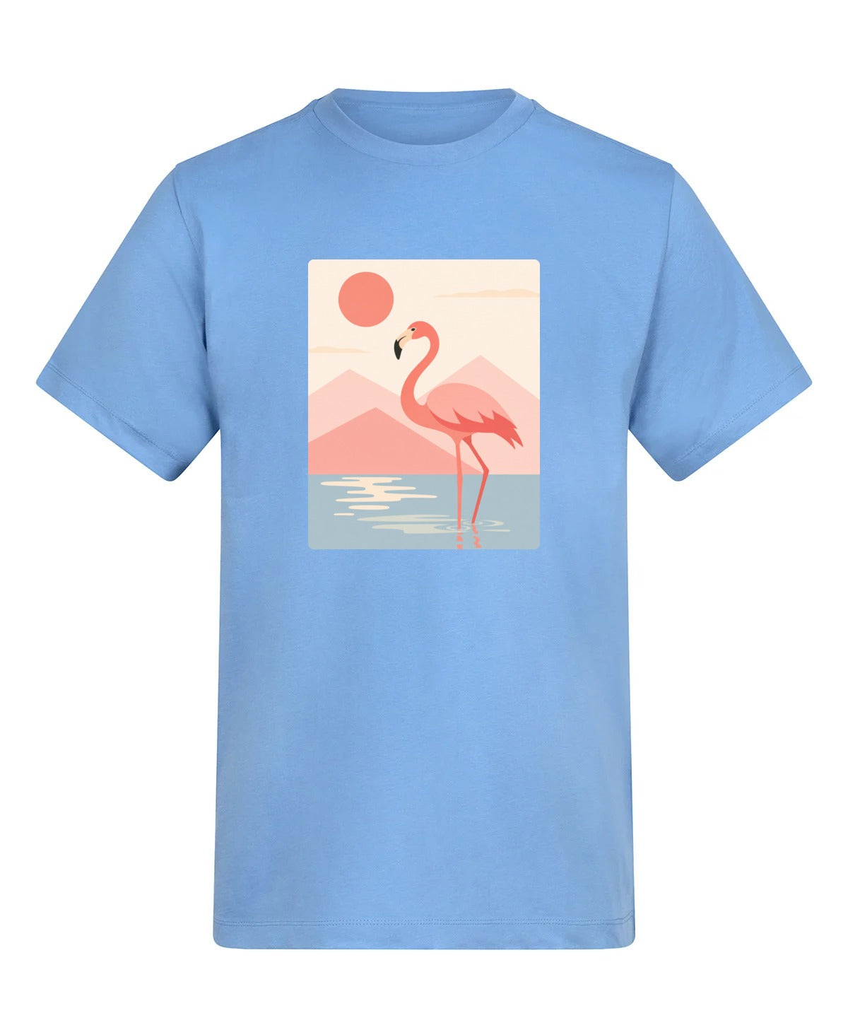 Flamingo Reflections Adult Unisex T-shirt - Wild Horizons Range Cornflower Blue colour variant image