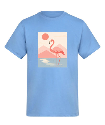 Flamingo Reflections Adult Unisex T-shirt - Wild Horizons Range Cornflower Blue colour variant image