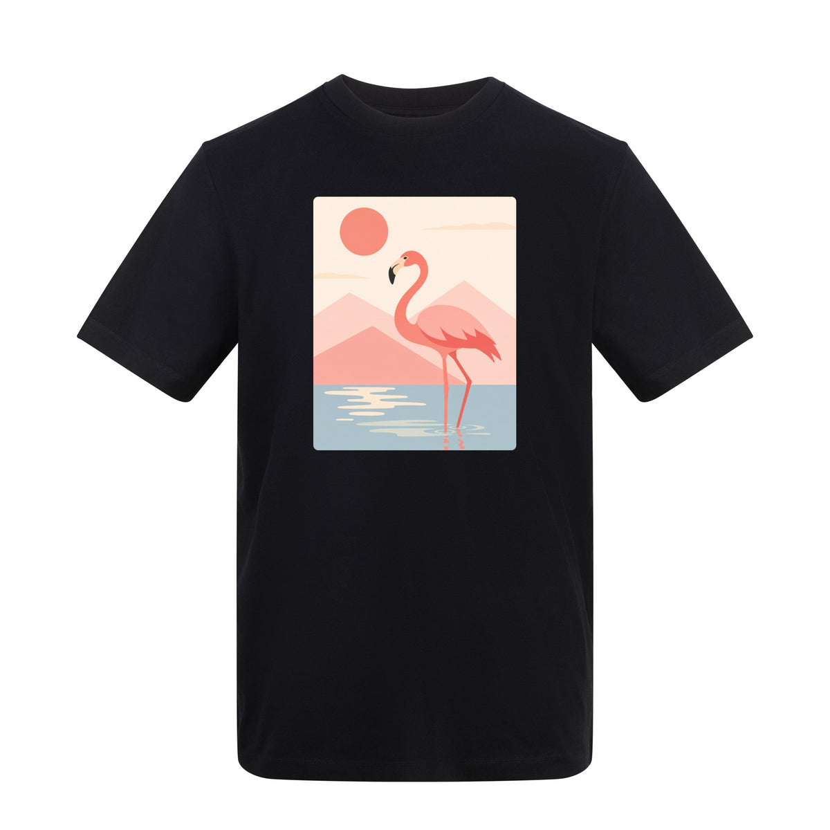 Flamingo Reflections Adult Unisex T-shirt - Wild Horizons Range Deep Black colour variant image