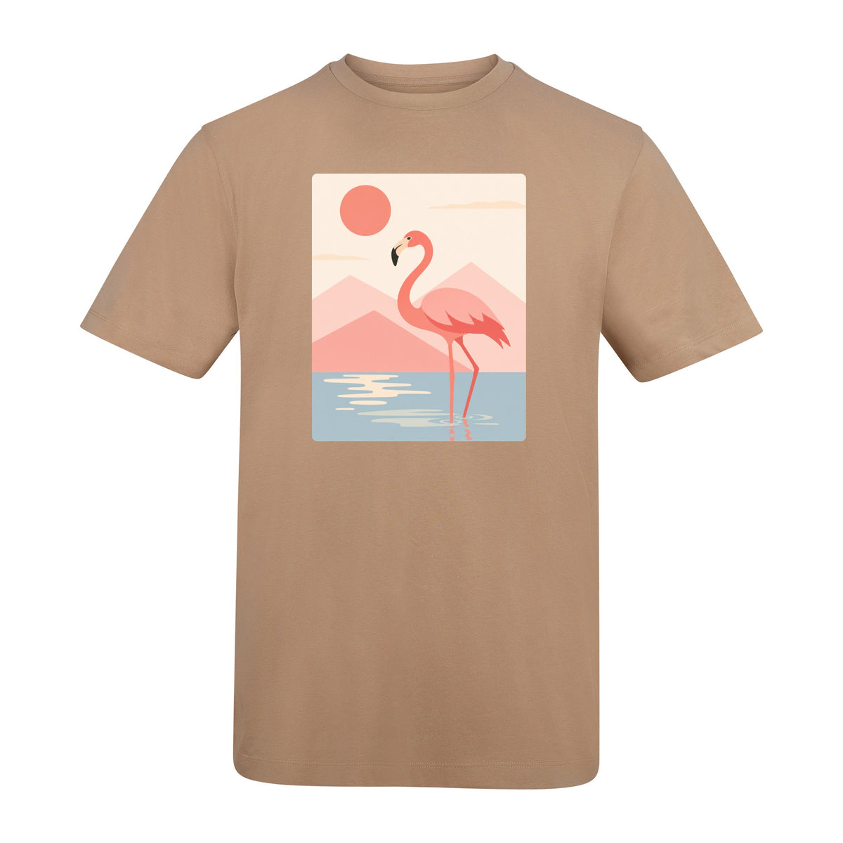 Flamingo Reflections Adult Unisex T-shirt - Wild Horizons Range Desert Sand colour variant image