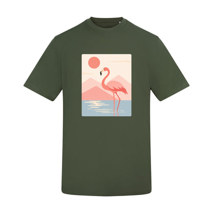 Flamingo Reflections Adult Unisex T-shirt - Wild Horizons Range Earthy Green colour variant image