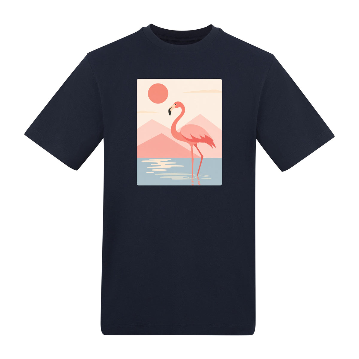 Flamingo Reflections Adult Unisex T-shirt - Wild Horizons Range French Navy colour variant image