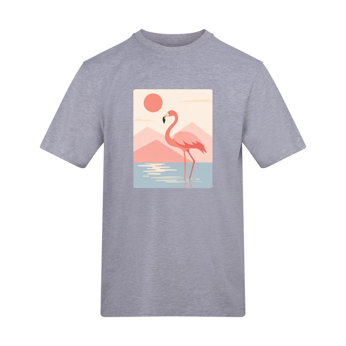 Flamingo Reflections Adult Unisex T-shirt - Wild Horizons Range Heather Grey colour variant image