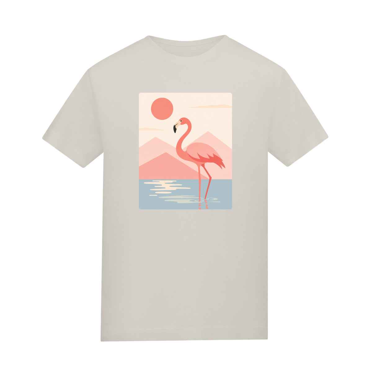 Flamingo Reflections Adult Unisex T-shirt - Wild Horizons Range Natural Stone colour variant image