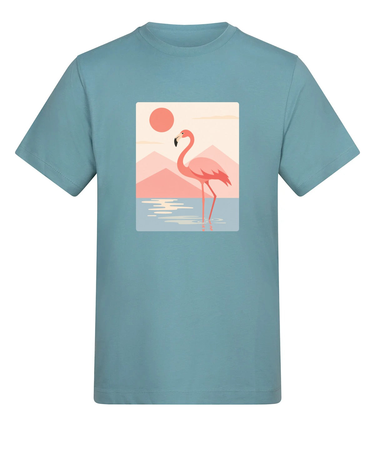 Flamingo Reflections Adult Unisex T-shirt - Wild Horizons Range Seafoam colour variant image