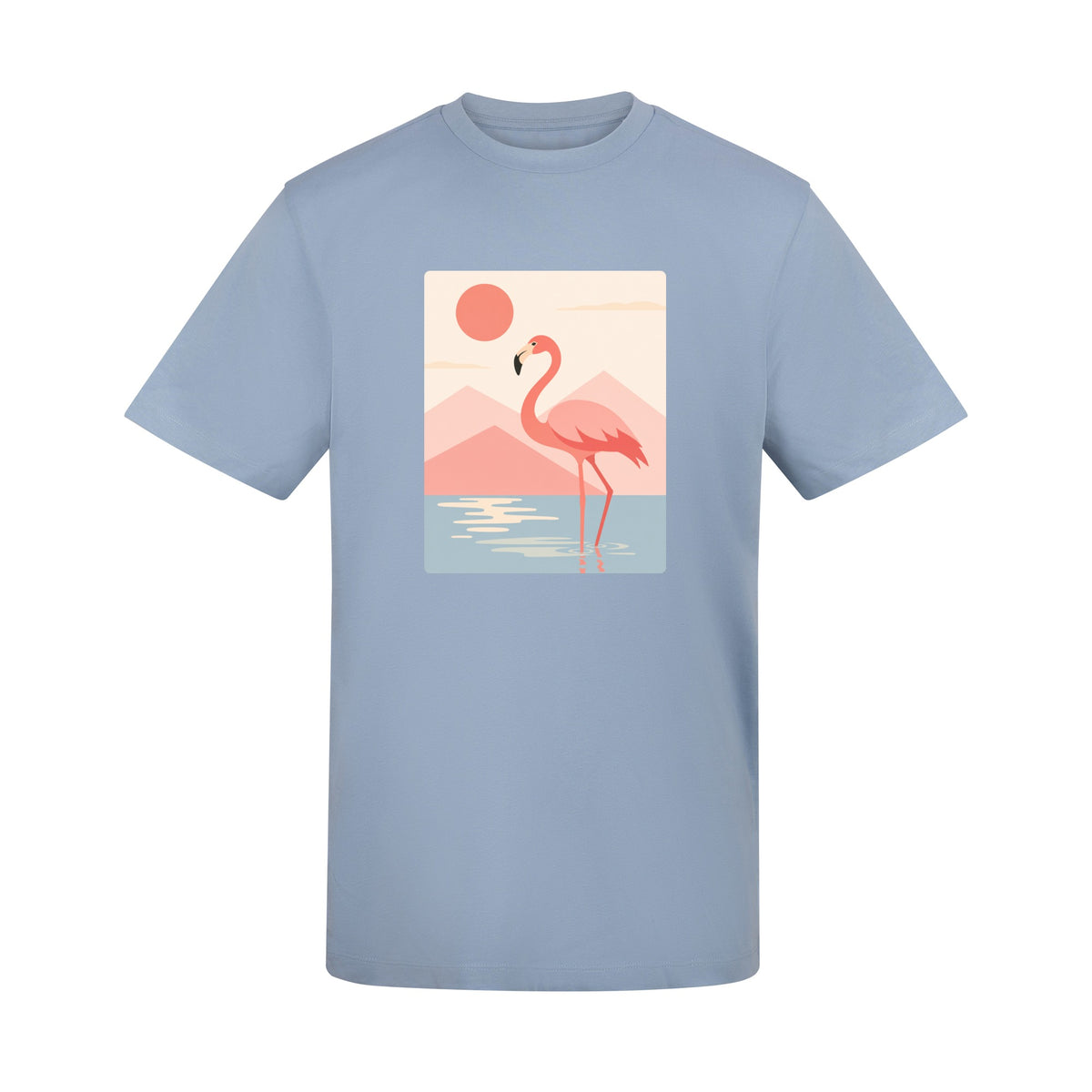 Flamingo Reflections Adult Unisex T-shirt - Wild Horizons Range Sky Blue colour variant image