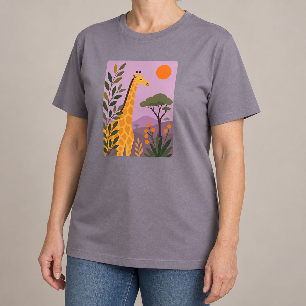 Giraffe Among the Acacias Adult Unisex T-shirt - Wild Horizons Range lead image
