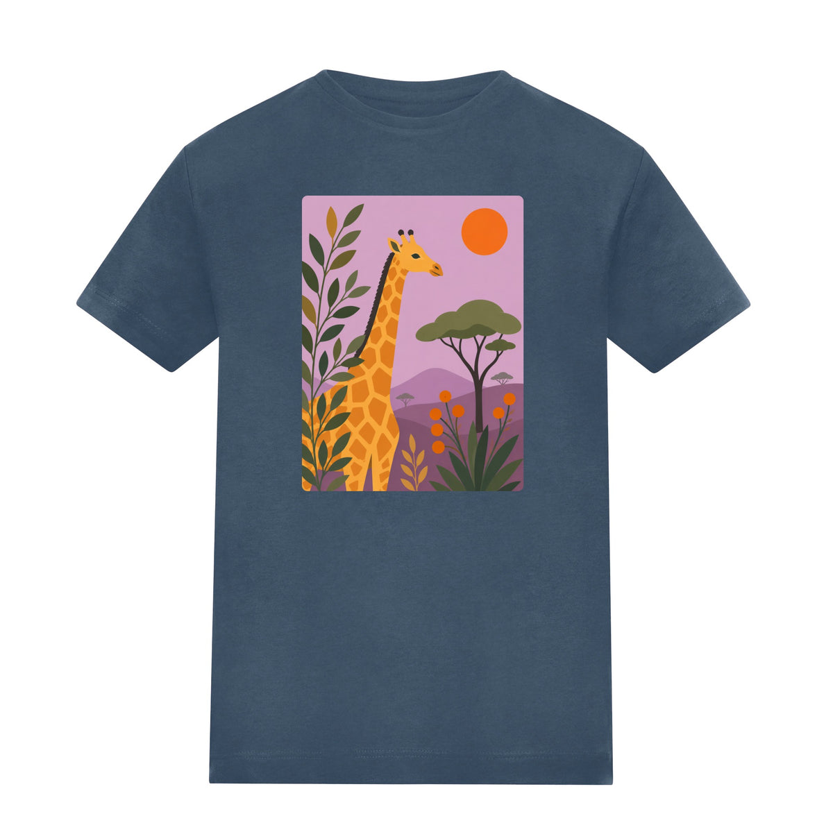 Giraffe Among the Acacias Adult Unisex T-shirt - Wild Horizons Range Airforce Blue colour variant image