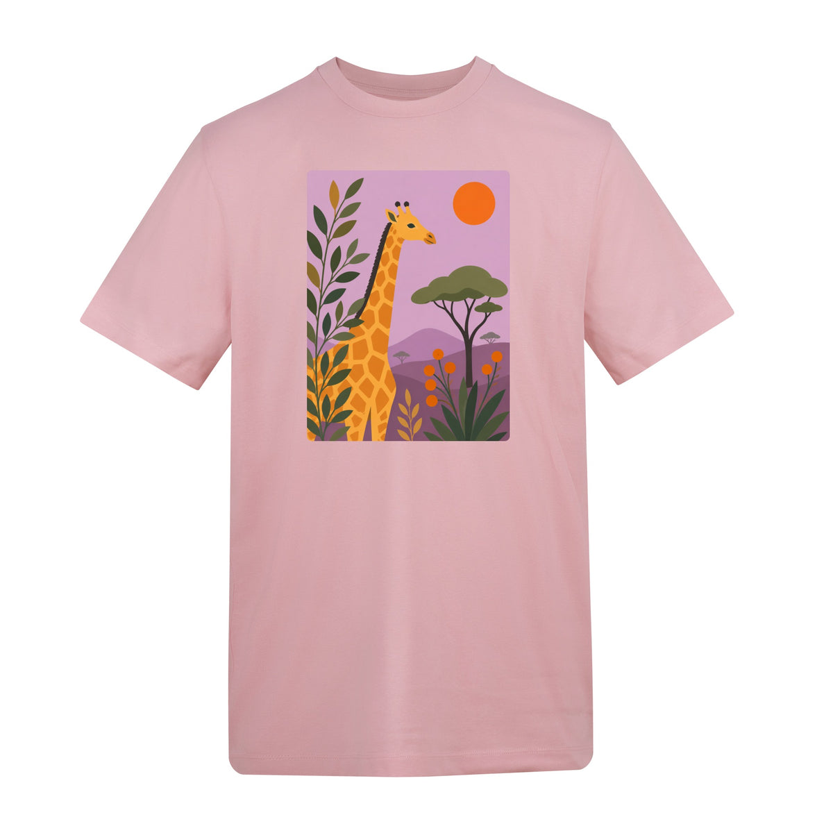 Giraffe Among the Acacias Adult Unisex T-shirt - Wild Horizons Range Baby Pink colour variant image
