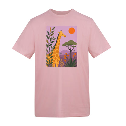 Giraffe Among the Acacias Adult Unisex T-shirt - Wild Horizons Range Baby Pink colour variant image