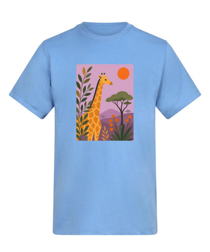 Giraffe Among the Acacias Adult Unisex T-shirt - Wild Horizons Range Cornflower Blue colour variant image