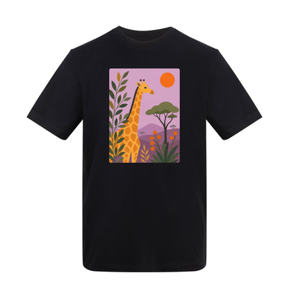 Giraffe Among the Acacias Adult Unisex T-shirt - Wild Horizons Range Deep Black colour variant image