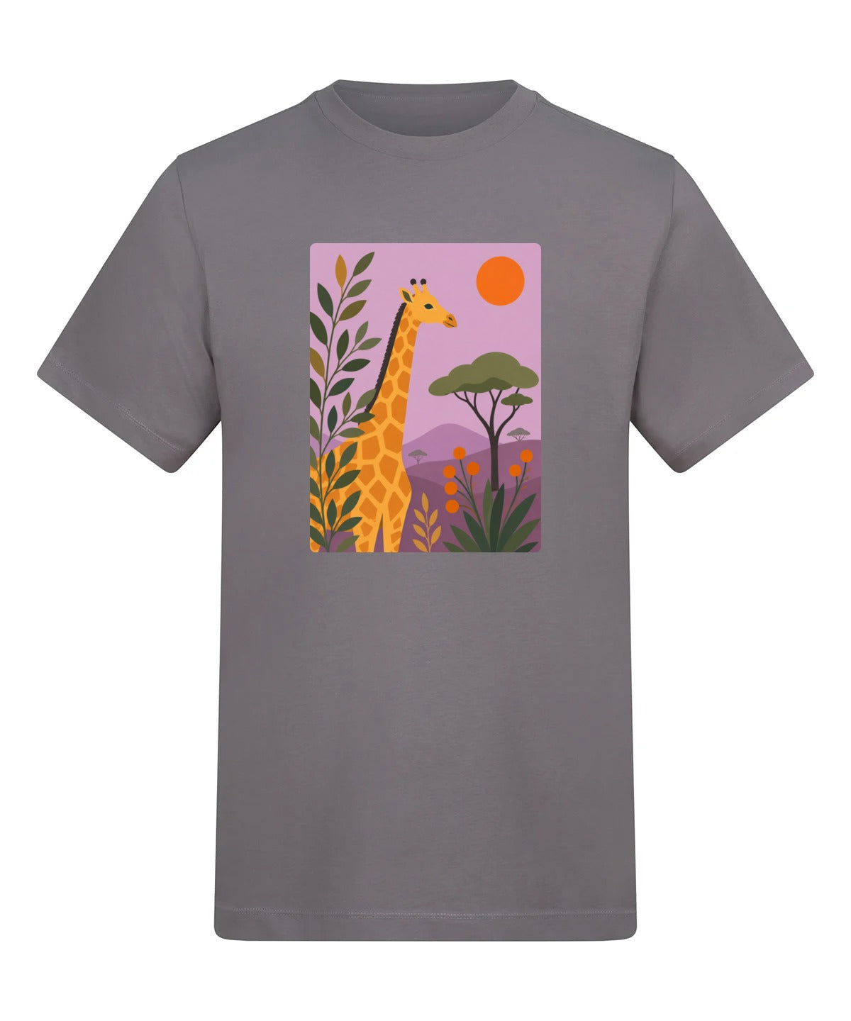 Giraffe Among the Acacias Adult Unisex T-shirt - Wild Horizons Range Dusty Lilac colour variant image