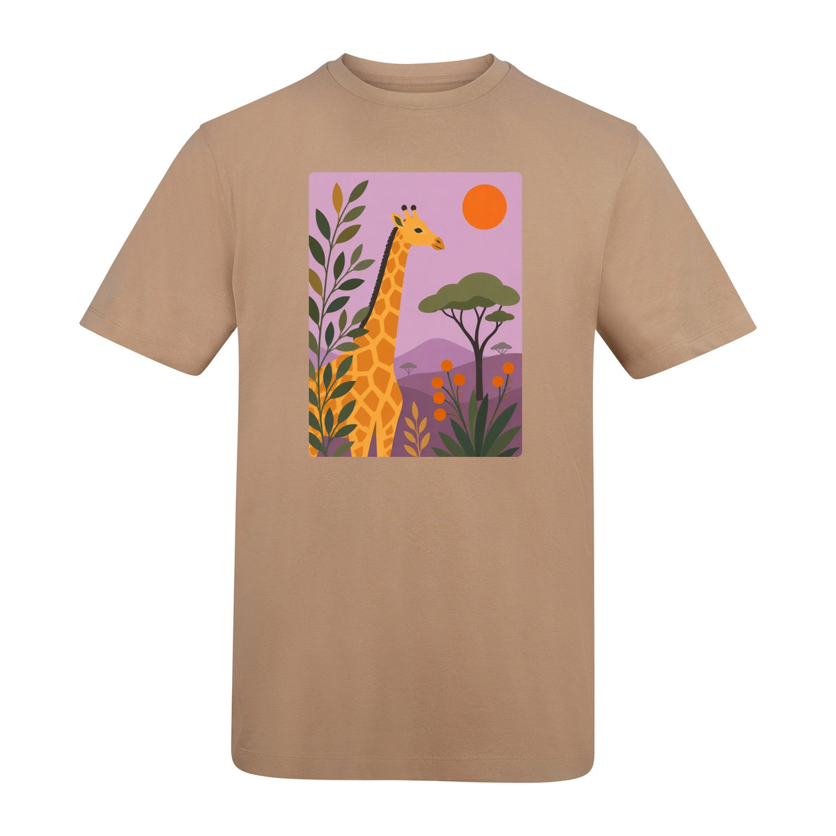 Giraffe Among the Acacias Adult Unisex T-shirt - Wild Horizons Range Desert Sand colour variant image
