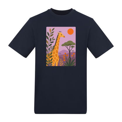 Giraffe Among the Acacias Adult Unisex T-shirt - Wild Horizons Range French Navy colour variant image