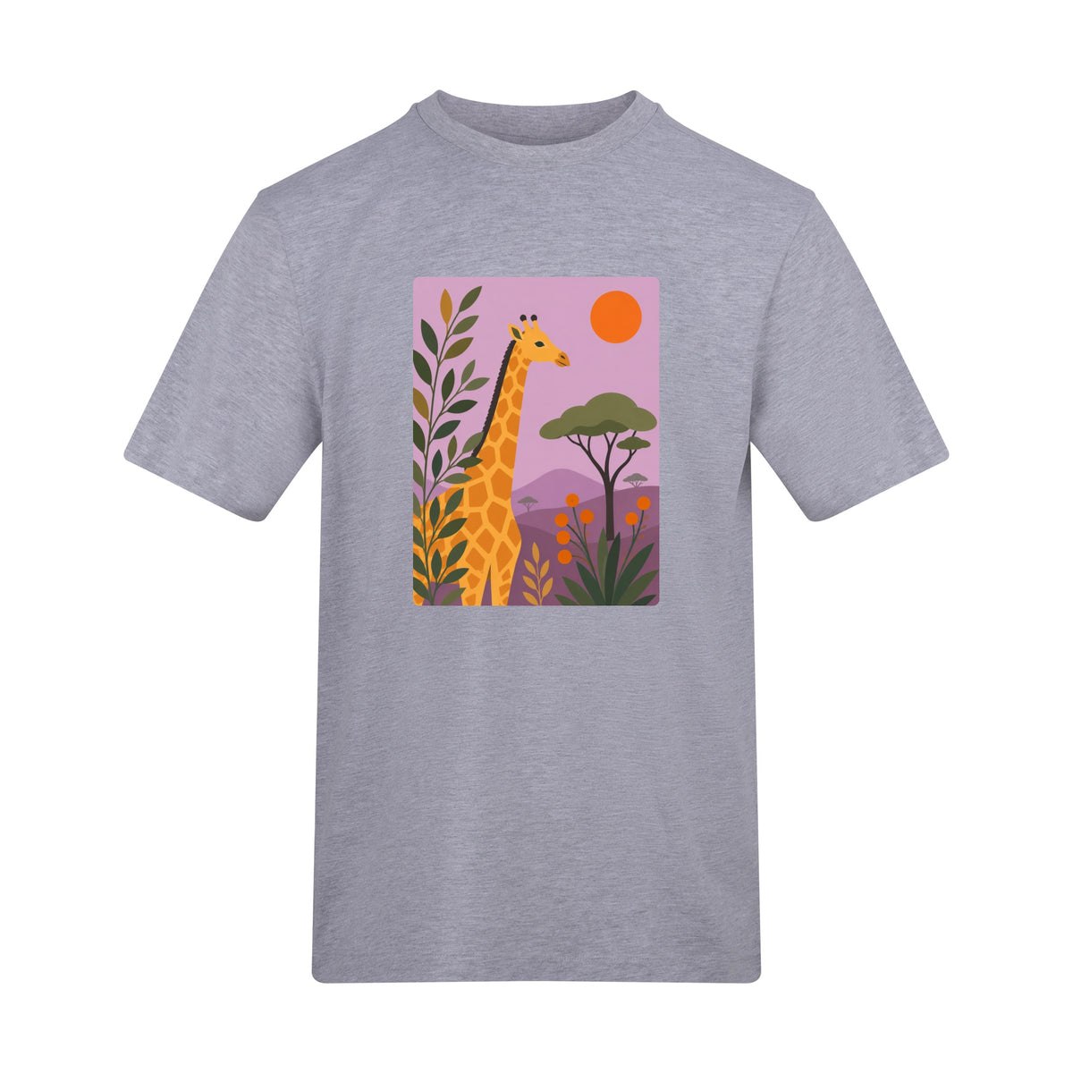 Giraffe Among the Acacias Adult Unisex T-shirt - Wild Horizons Range Heather Grey colour variant image