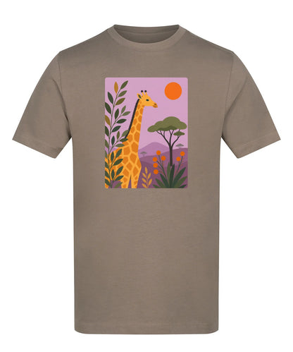 Giraffe Among the Acacias Adult Unisex T-shirt - Wild Horizons Range Mocha Brown colour variant image