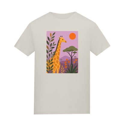 Giraffe Among the Acacias Adult Unisex T-shirt - Wild Horizons Range Natural Stone colour variant image