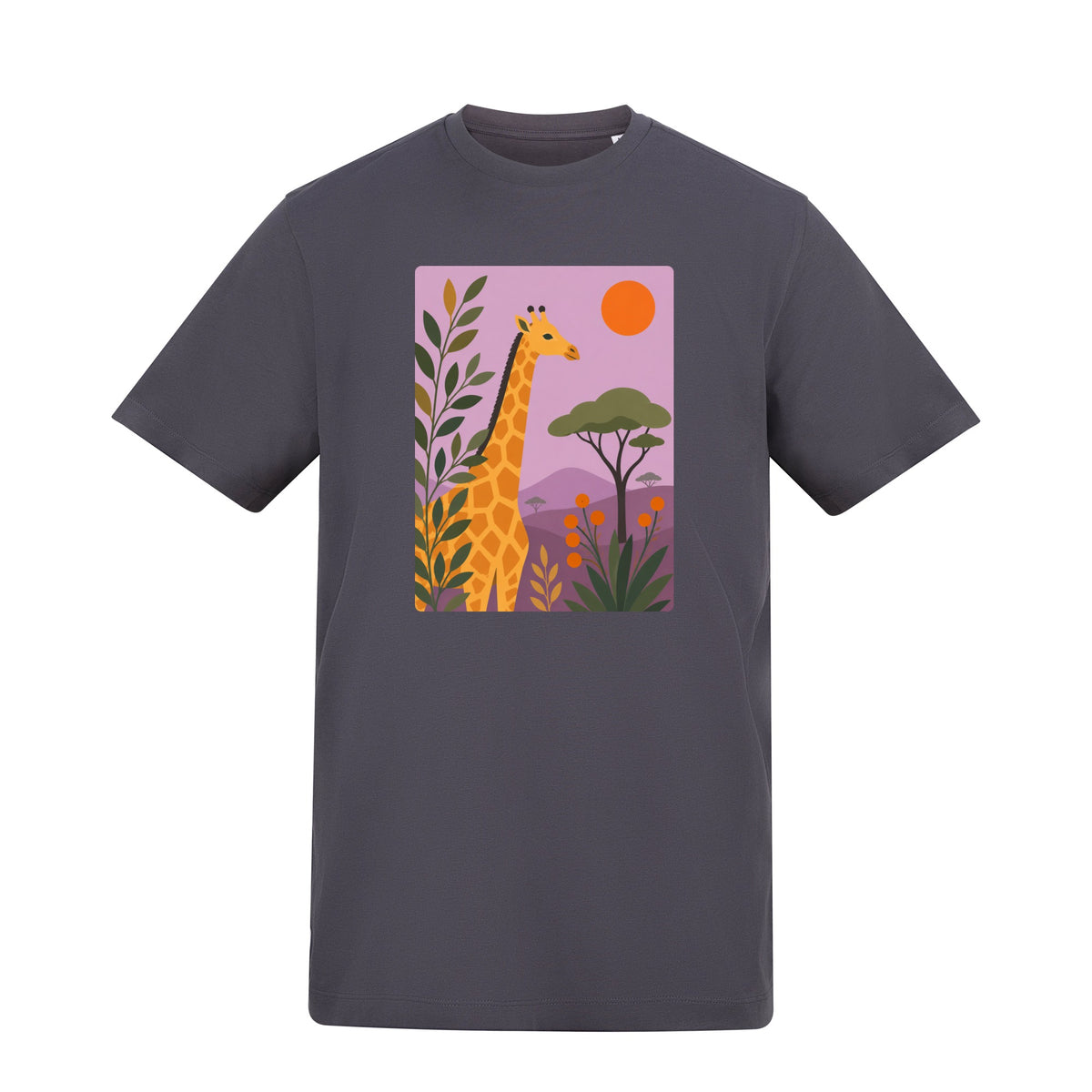 Giraffe Among the Acacias Adult Unisex T-shirt - Wild Horizons Range Solid Charcoal colour variant image