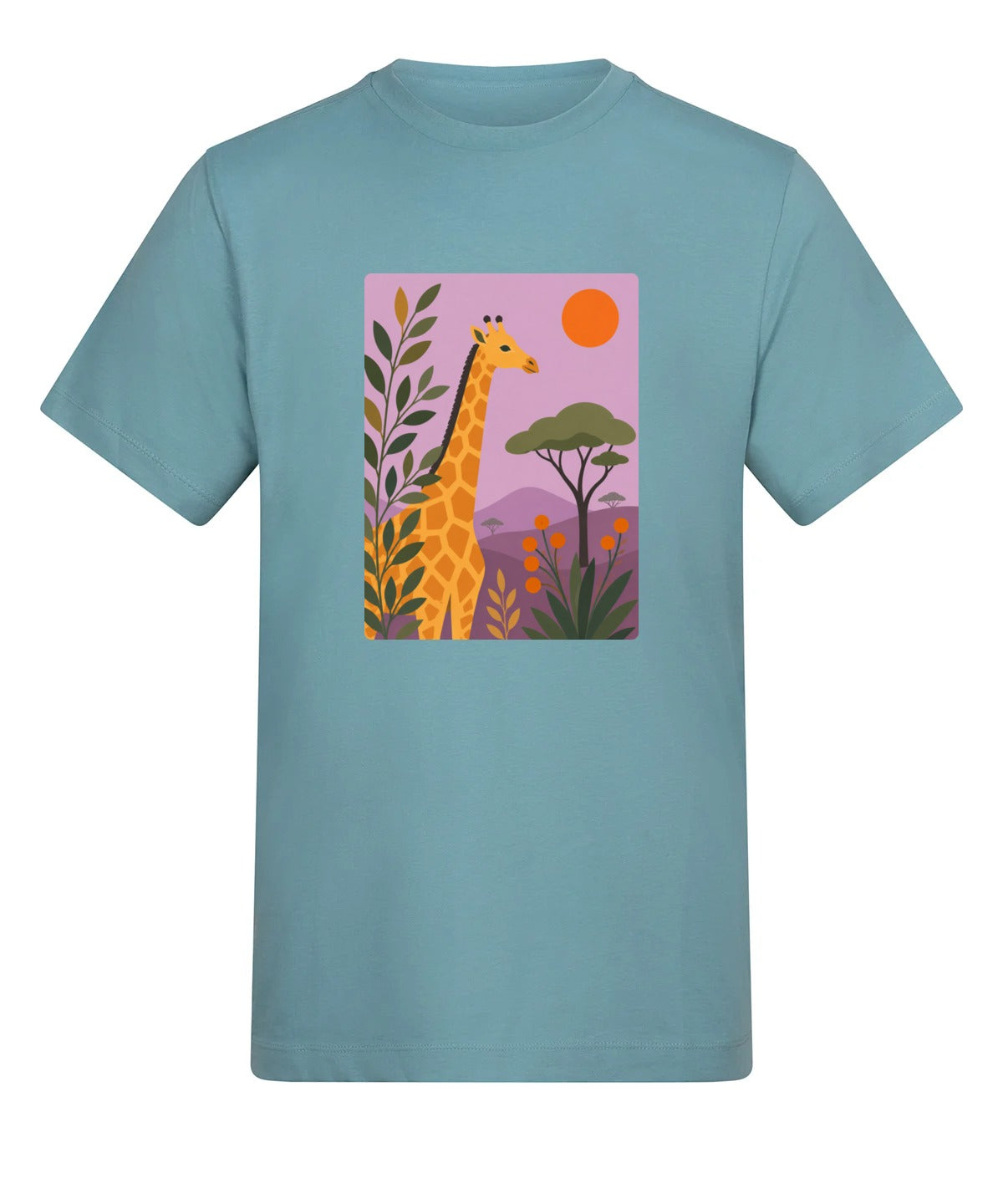 Giraffe Among the Acacias Adult Unisex T-shirt - Wild Horizons Range Seafoam colour variant image