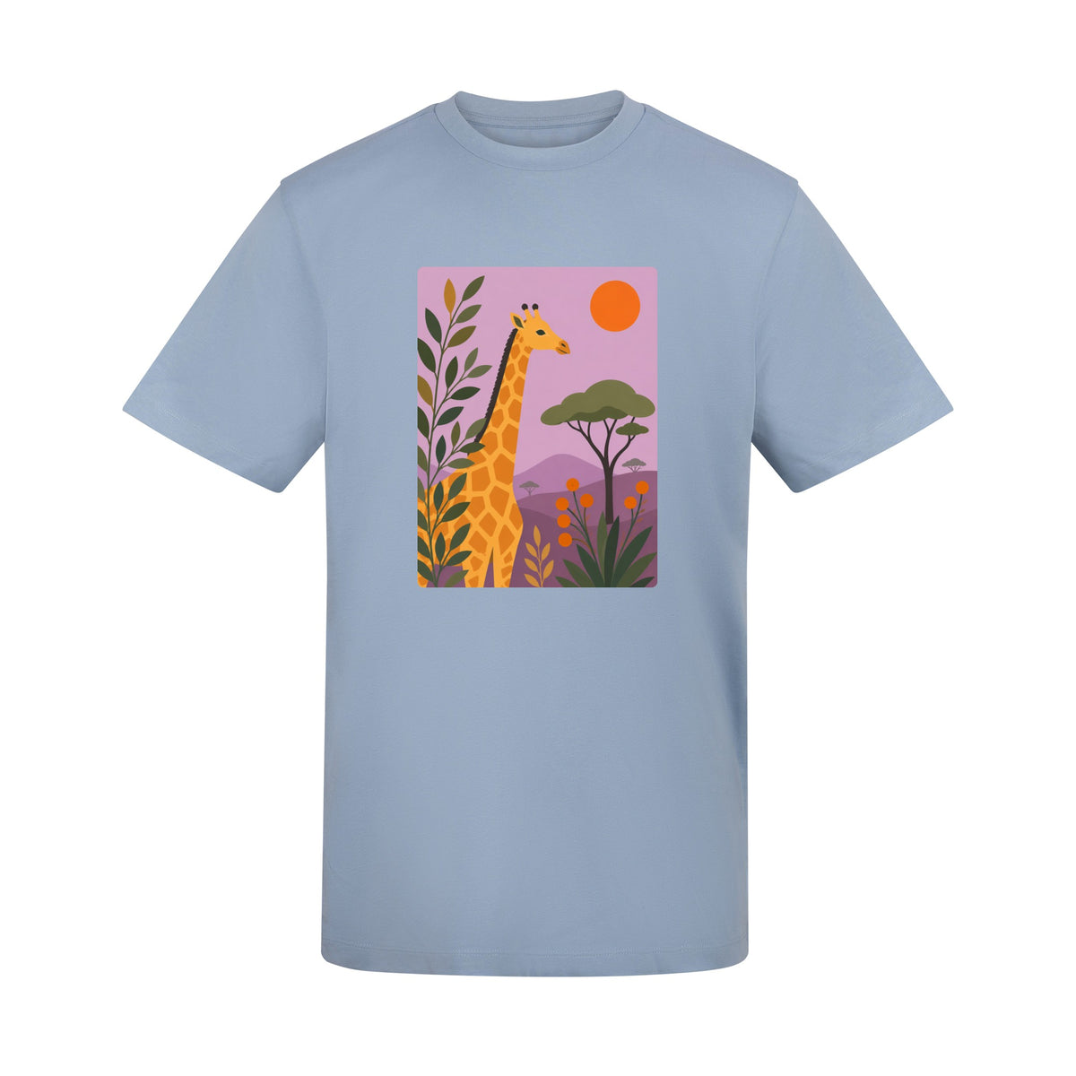 Giraffe Among the Acacias Adult Unisex T-shirt - Wild Horizons Range Sky Blue colour variant image