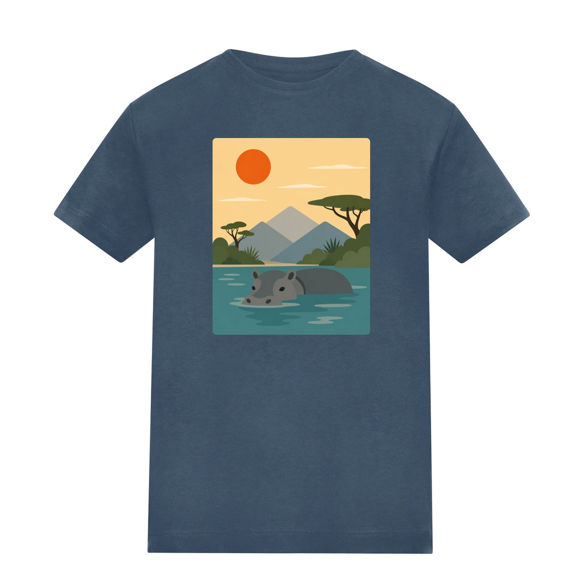 Hippo in Still Waters Adult Unisex T-shirt - Wild Horizons Range Airforce Blue colour variant image