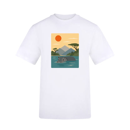 Hippo in Still Waters Adult Unisex T-shirt - Wild Horizons Range Arctic White colour variant image