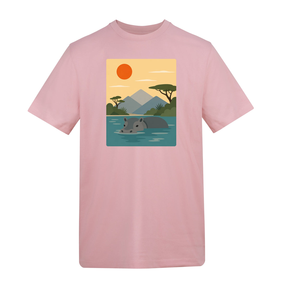 Hippo in Still Waters Adult Unisex T-shirt - Wild Horizons Range Baby Pink colour variant image