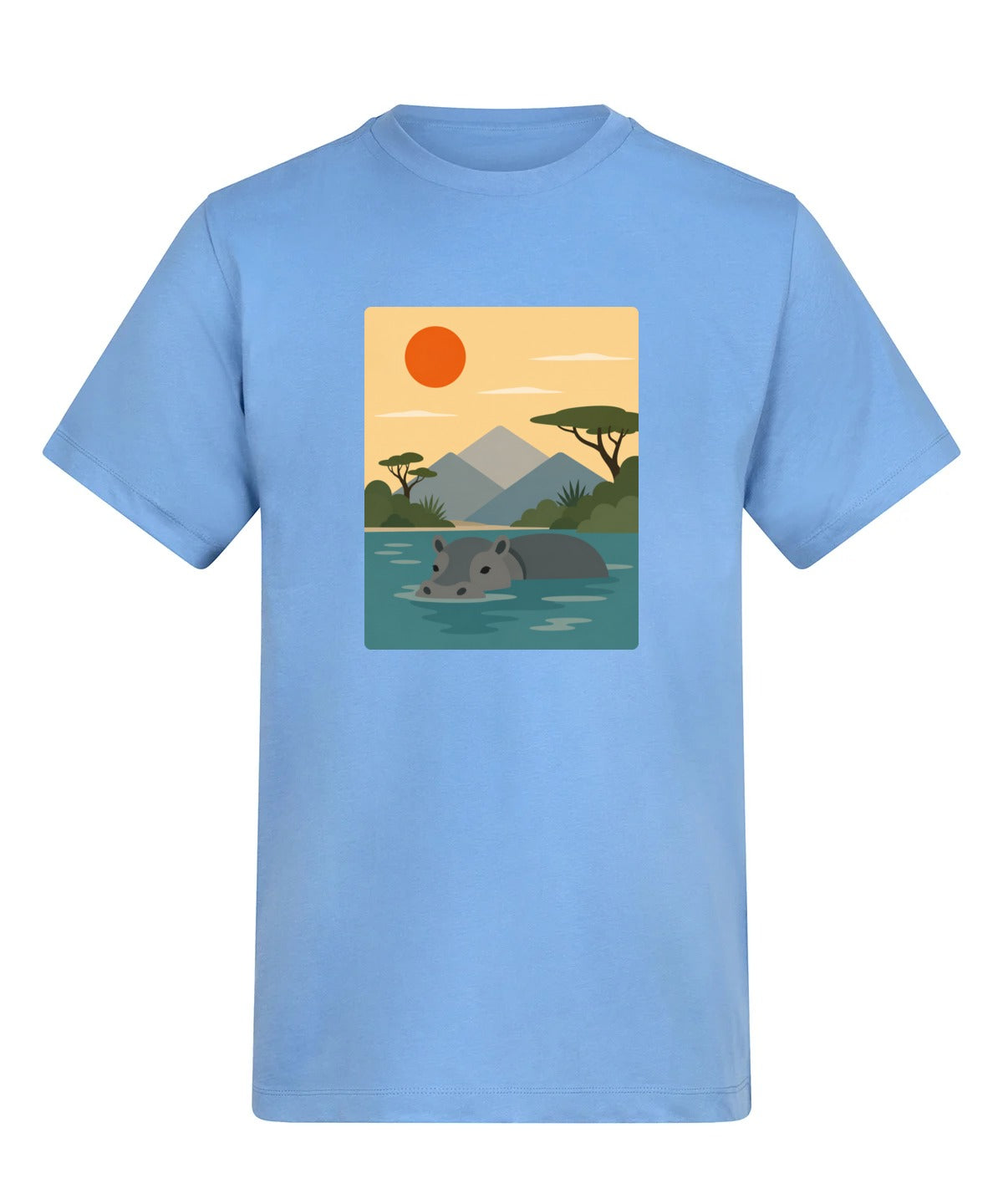 Hippo in Still Waters Adult Unisex T-shirt - Wild Horizons Range Cornflower Blue colour variant image