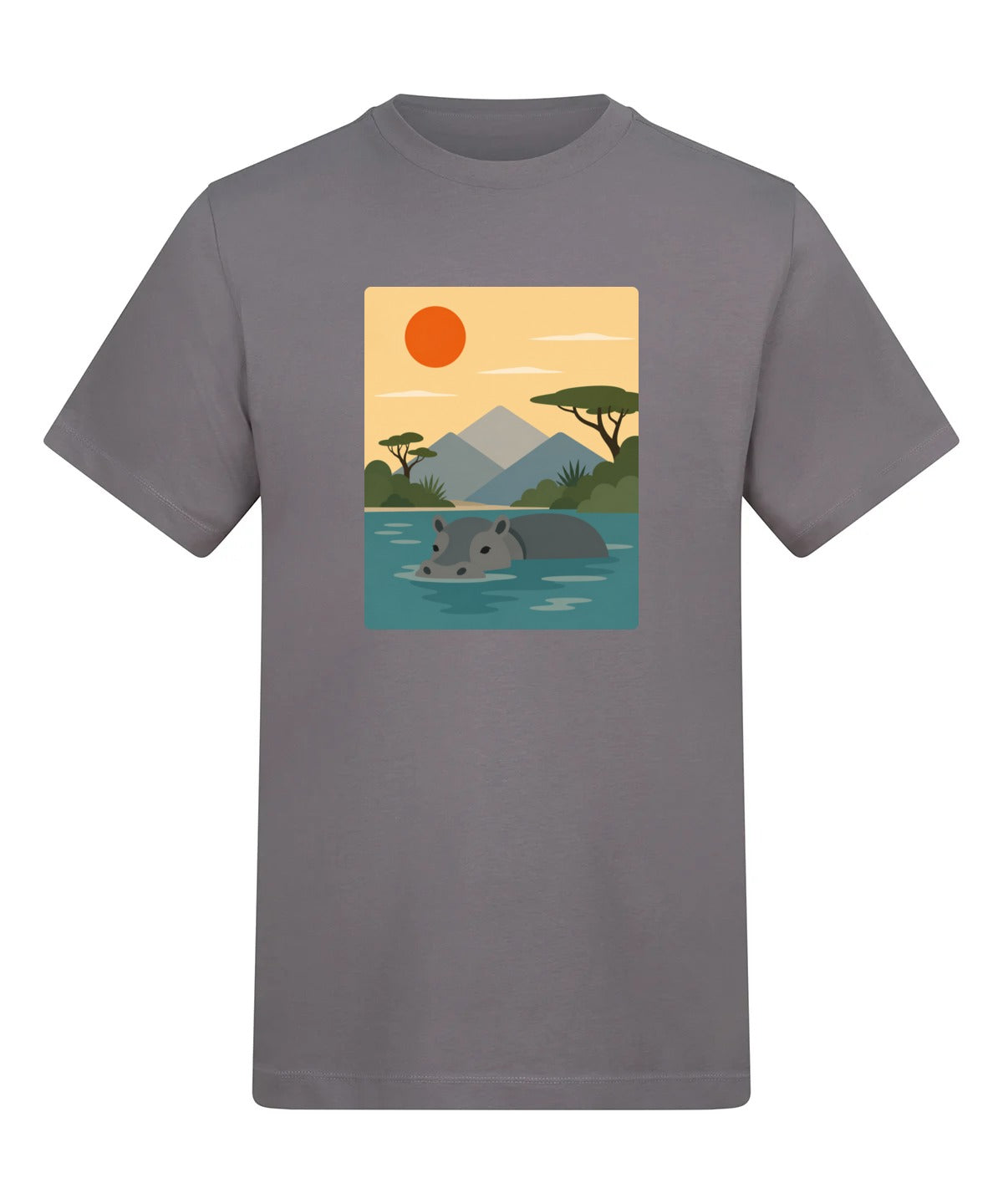 Hippo in Still Waters Adult Unisex T-shirt - Wild Horizons Range Dusty Lilac colour variant image