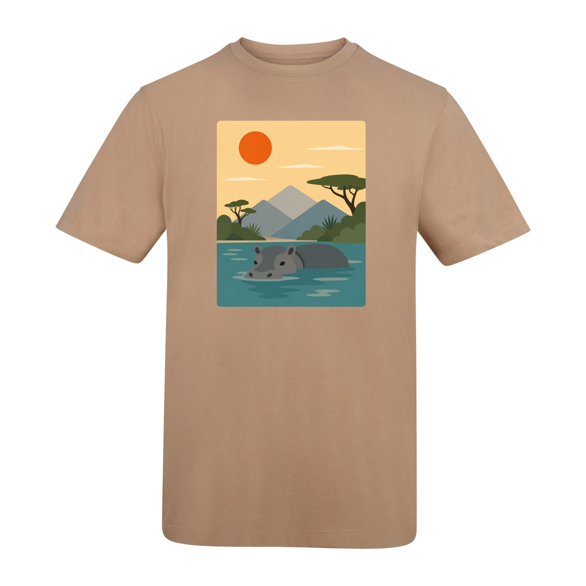 Hippo in Still Waters Adult Unisex T-shirt - Wild Horizons Range Desert Sand colour variant image
