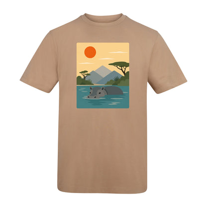 Hippo in Still Waters Adult Unisex T-shirt - Wild Horizons Range Desert Sand colour variant image