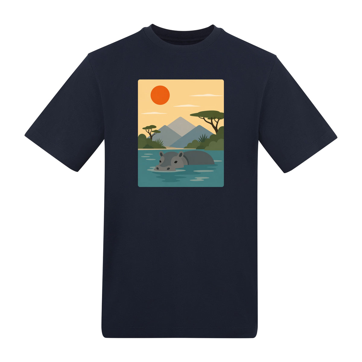 Hippo in Still Waters Adult Unisex T-shirt - Wild Horizons Range French Navy colour variant image