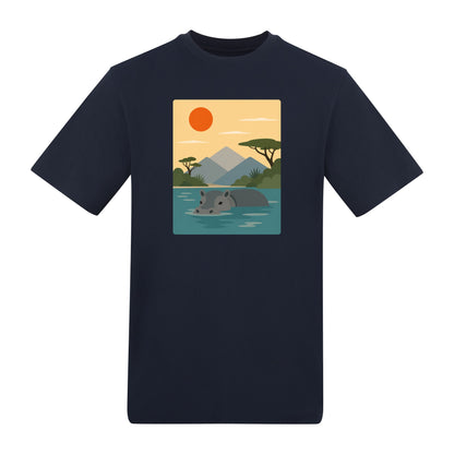 Hippo in Still Waters Adult Unisex T-shirt - Wild Horizons Range French Navy colour variant image