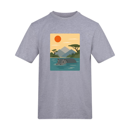 Hippo in Still Waters Adult Unisex T-shirt - Wild Horizons Range Heather Grey colour variant image