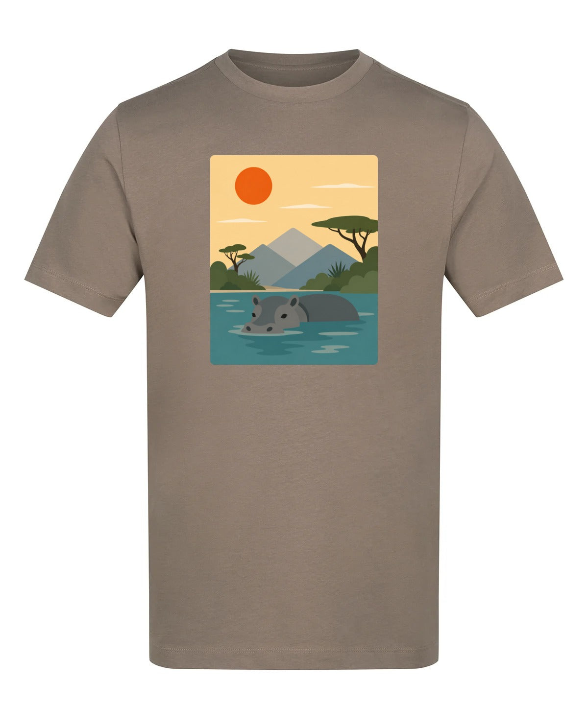 Hippo in Still Waters Adult Unisex T-shirt - Wild Horizons Range Mocha Brown colour variant image