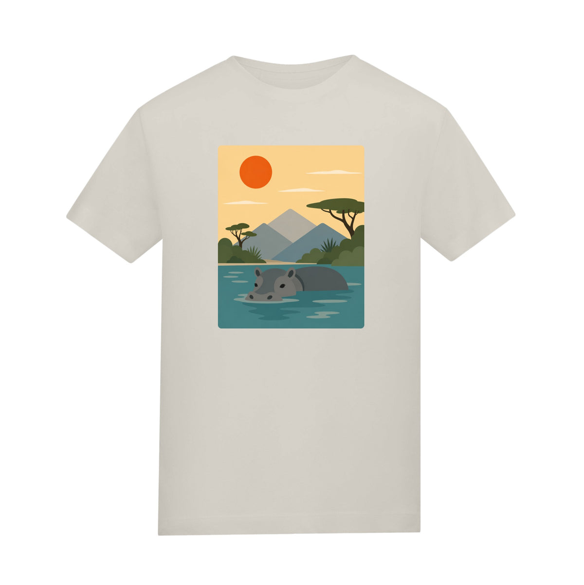 Hippo in Still Waters Adult Unisex T-shirt - Wild Horizons Range Natural Stone colour variant image