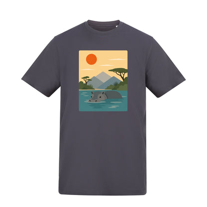Hippo in Still Waters Adult Unisex T-shirt - Wild Horizons Range Solid Charcoal colour variant image