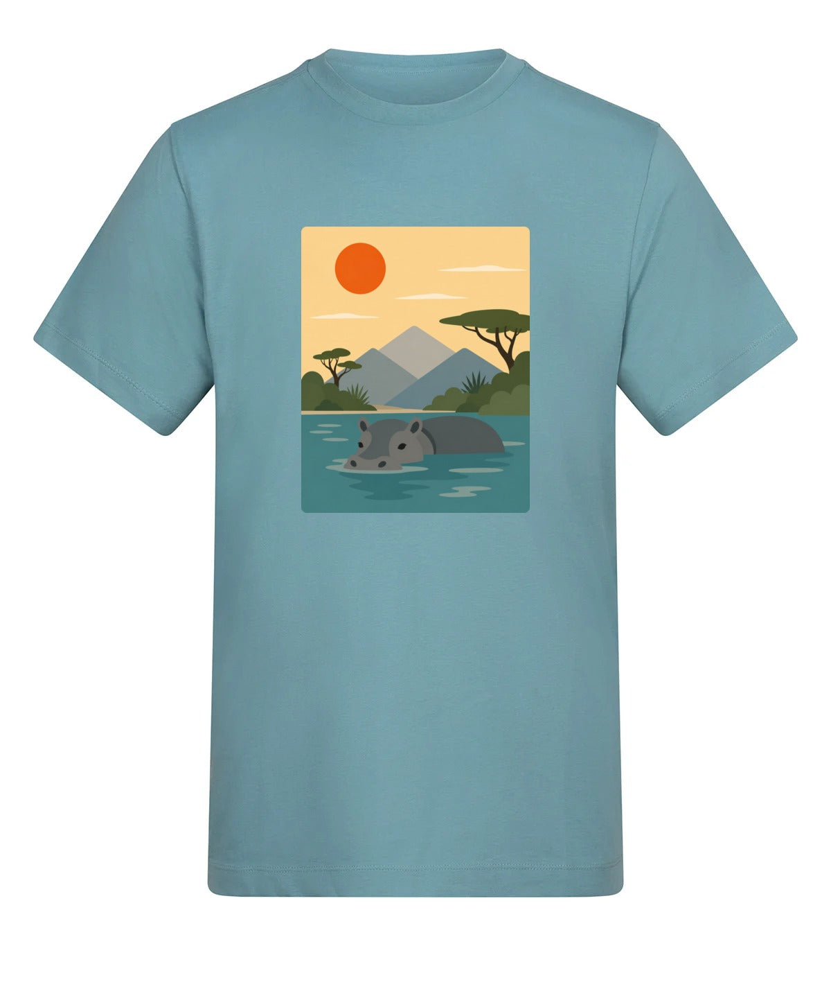 Hippo in Still Waters Adult Unisex T-shirt - Wild Horizons Range Seafoam colour variant image