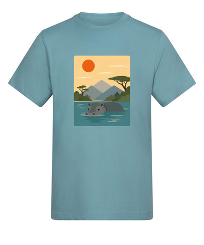 Hippo in Still Waters Adult Unisex T-shirt - Wild Horizons Range Seafoam colour variant image
