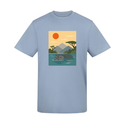 Hippo in Still Waters Adult Unisex T-shirt - Wild Horizons Range Sky Blue colour variant image