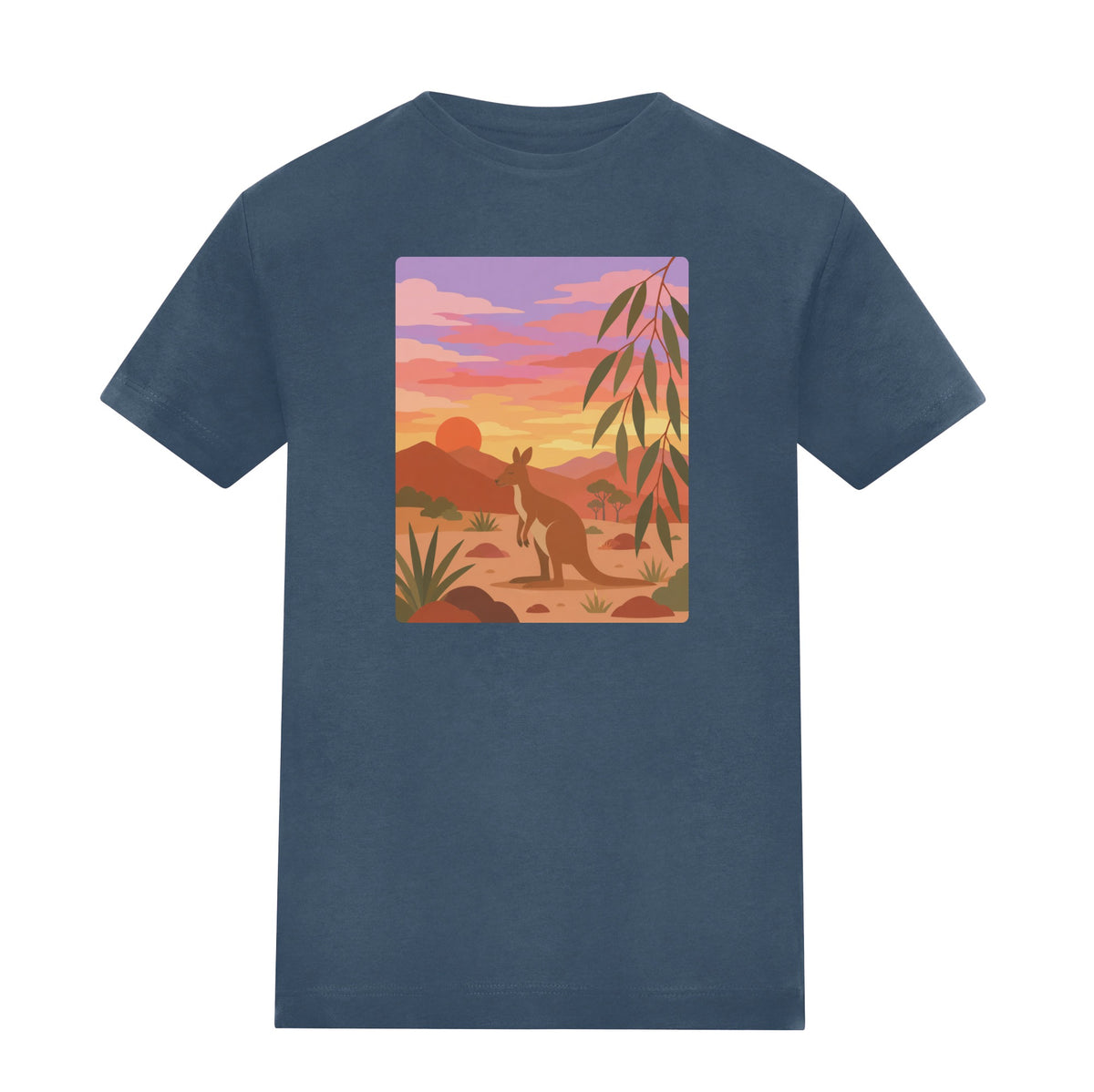 Kangaroo at Dusk Adult Unisex T-shirt - Wild Horizons Range Airforce Blue colour variant image
