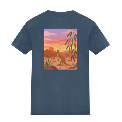 Kangaroo at Dusk Adult Unisex T-shirt - Wild Horizons Range Airforce Blue colour variant image